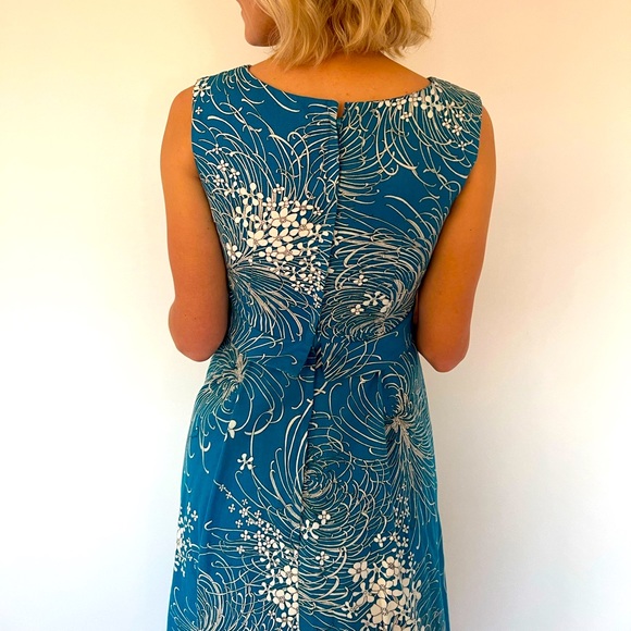 Vintage homemade teal floral maxi dress size 4 - Picture 6 of 11